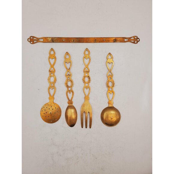 Set of 4 brass CUTLERY on the wall hanger colectable Utensils with wall … - Picture 9 of 9